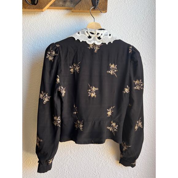 Rouje Black Floral Blouse with White Collar - Picture 5 of 8